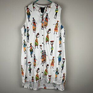 ASHRO Ethnic African American White Sleeveless Cotton Lined Summer Dress